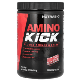 NutraBio Amino Kick - Suplemento de Aminoácidos Hibisco y Fresa 269 g (0.59 lb)