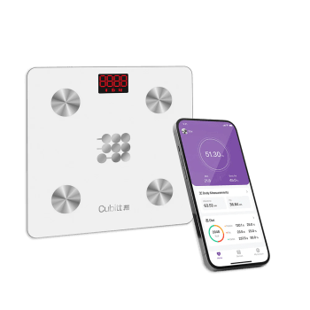 CUBITT - Báscula de peso digital inteligente, analizador de composición corporal, IMC, masa muscular, báscula de grasa corporal con sincronización de aplicación para teléfono inteligente con Bluetooth, Color blanco