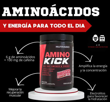 NutraBio Amino Kick - Suplemento de Aminoácidos Hibisco y Fresa 269 g (0.59 lb)