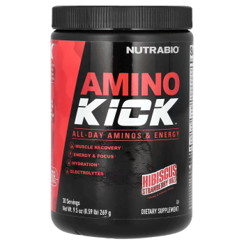 NutraBio Amino Kick - Suplemento de Aminoácidos Hibisco y Fresa 269 g (0.59 lb)