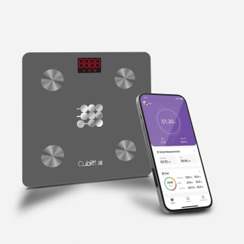 CUBITT - Báscula de peso digital inteligente, analizador de composición corporal, IMC, masa muscular, báscula de grasa corporal con sincronización de aplicación para teléfono inteligente con Bluetooth
