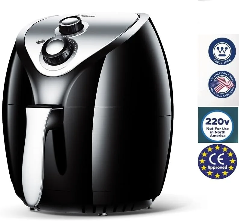 Freidora de aire Westinghouse de 220 voltios, 3 litros, rejilla antiadherente extraíble, circulación de aire rápida, 1400 W