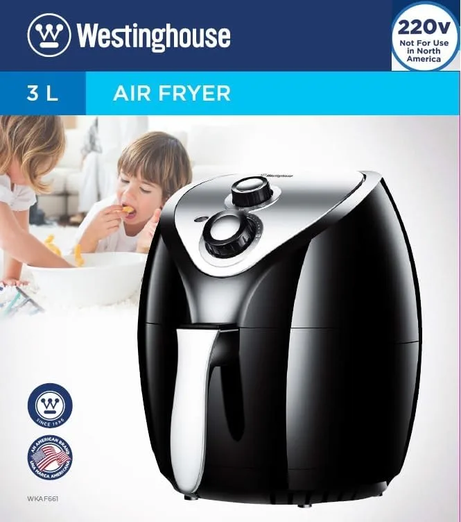 Freidora de aire Westinghouse de 220 voltios, 3 litros, rejilla antiadherente extraíble, circulación de aire rápida, 1400 W