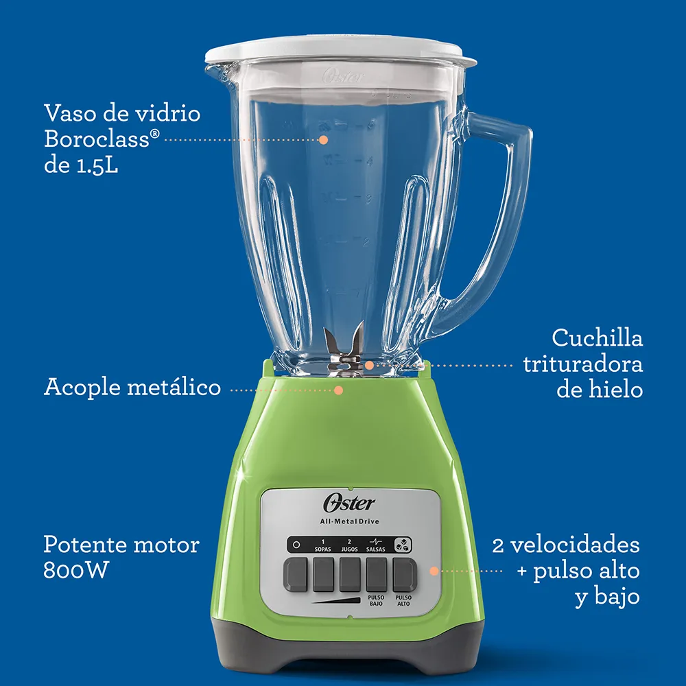 Licuadora Oster® 2 velocidades más pulso y vaso de vidrio BLSTKAGKPB