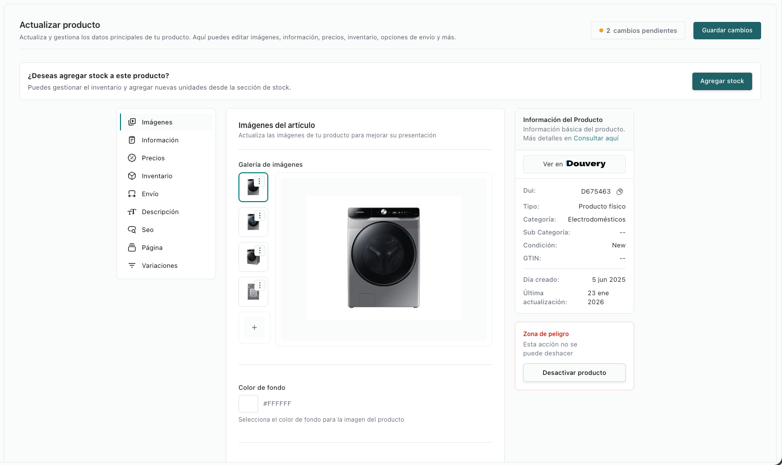 Actualizar producto en Douvery Center