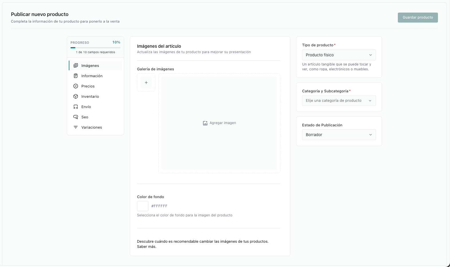 Publicar nuevo producto en Douvery Center
