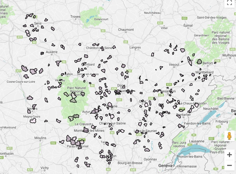 Carte relation entre pesticide et vote aux élections européennes en Saône-et-Loire