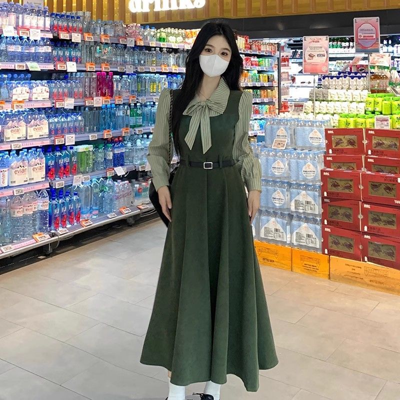 Elegant Vintage Korean Style Bow Midi Dress(PRE-ORDER ONLY)