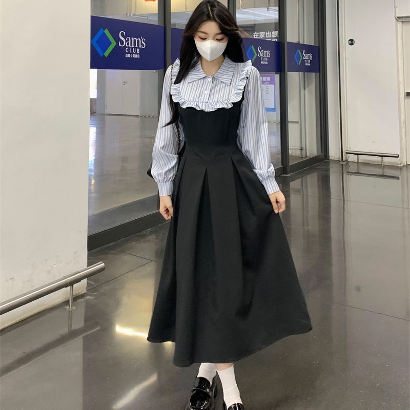 Elegant Korean Style Ruffle Collar Midi Dress(PRE-ORDER ONLY)
