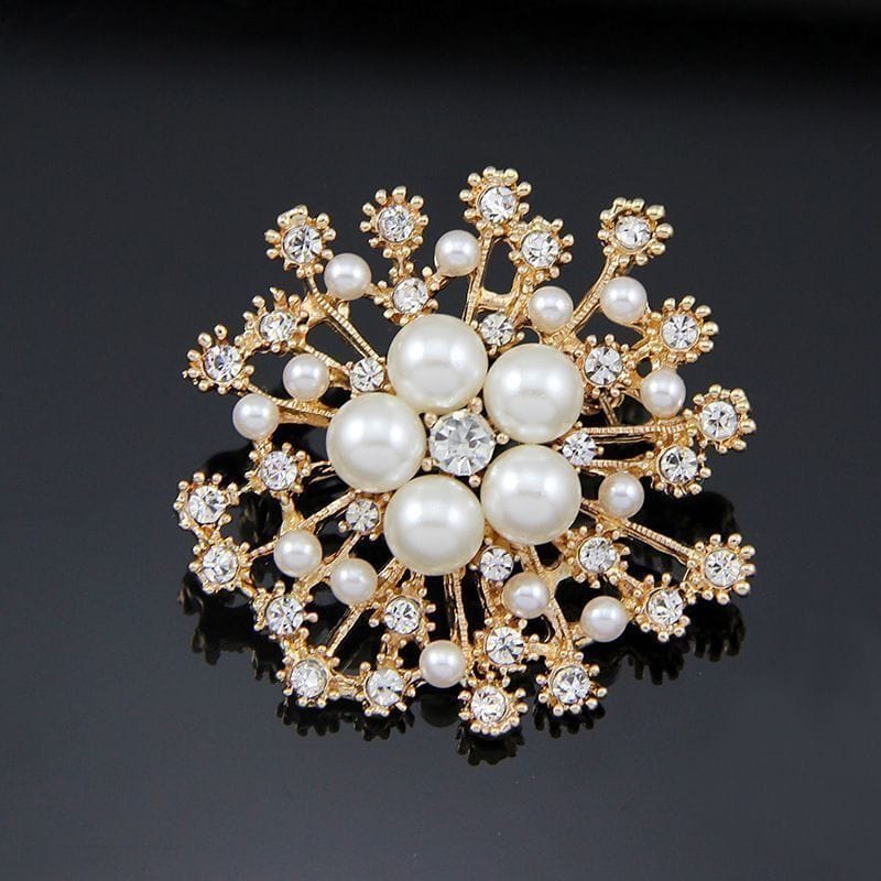 Elegant Pearl & Crystal Snowflake Brooch - 2
