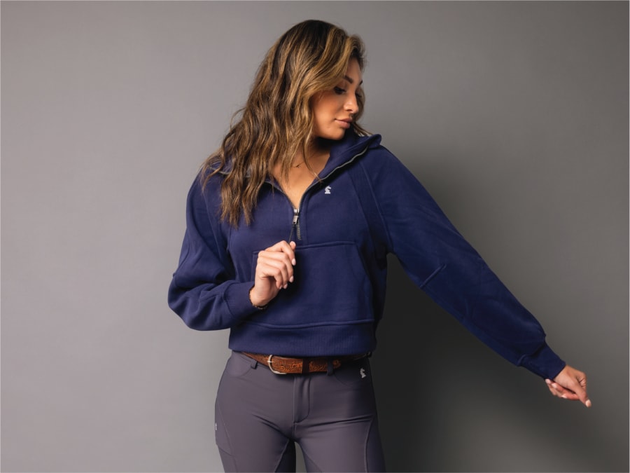 PH Clothing Co quarter-zip worn by a model