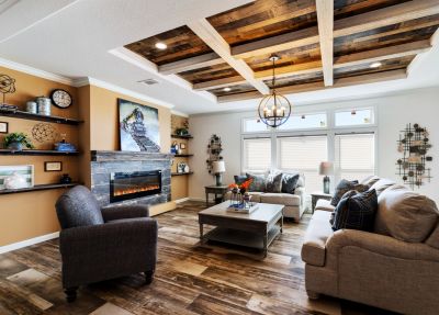 The Yosemite modern living room with a fireplace