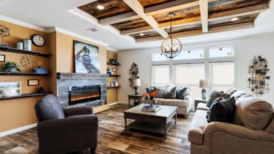 The Yosemite modern living room with a fireplace