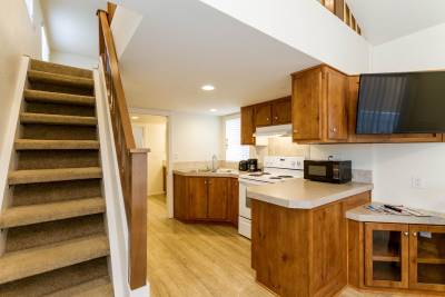 stairs and kitchen