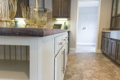 Kitchen island with Shaker style cabinets and cubbies