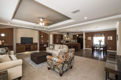 Bethpage living room, dining room and kitchen