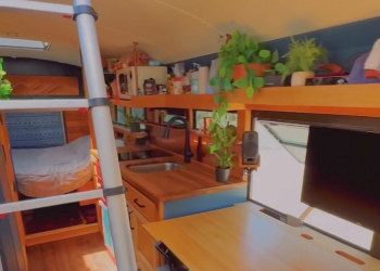 Skoolie short bus interior-003 telescoping ladder roof hatch.jpg