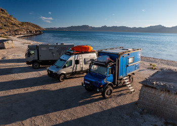 Drone view beach parking Unimog Mercedes Baja Mexico @peterholcombe.jpg