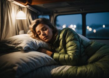 Woman in a coat sleeping bag night.jpg