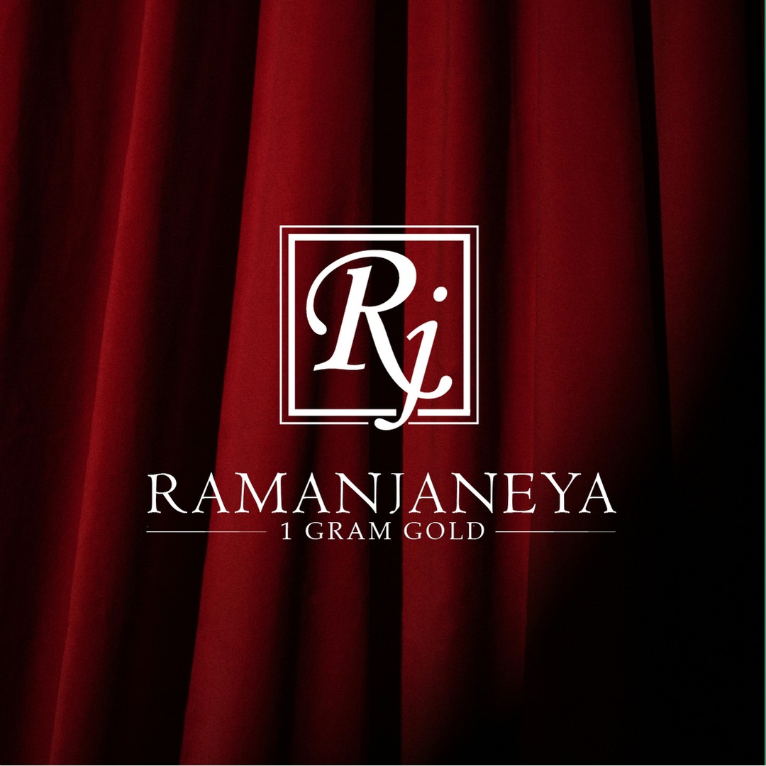 RAMANJANEYA 1gram Gold jewelry logo design with premium traditional branding