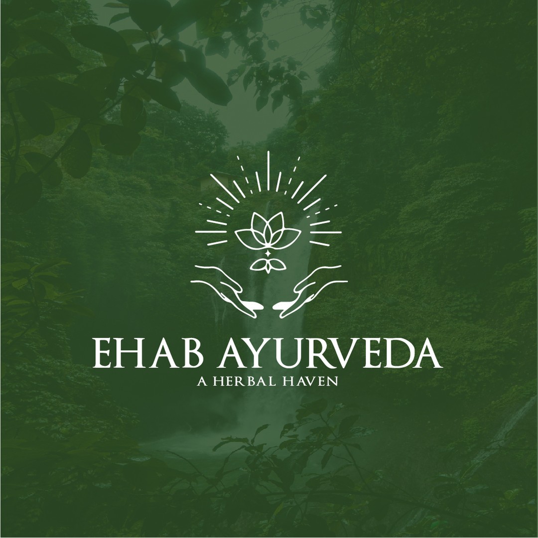 EHAB Ayurveda logo design showcasing herbal wellness and natural brand identity