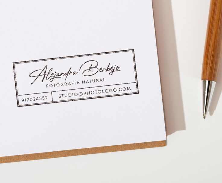 Minimal photography business stamp design with handwritten typography and rectangular layout