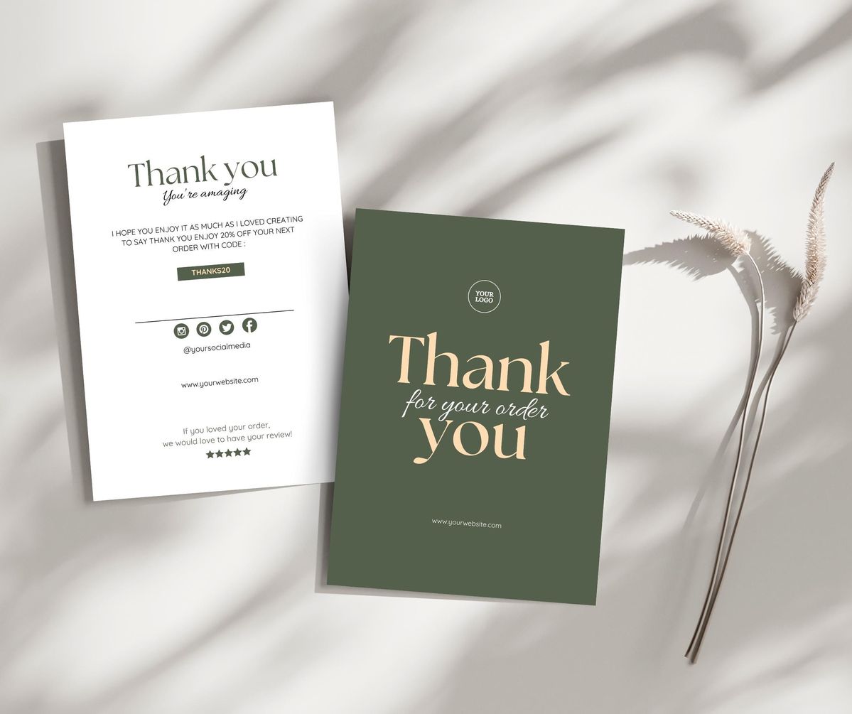 Elegant thank you card design for Sage & Willow Studio with earthy colors and premium typography