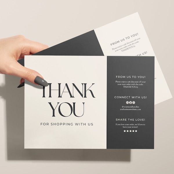 Luxury black thank you card design for MonoLux Collective with bold modern typography