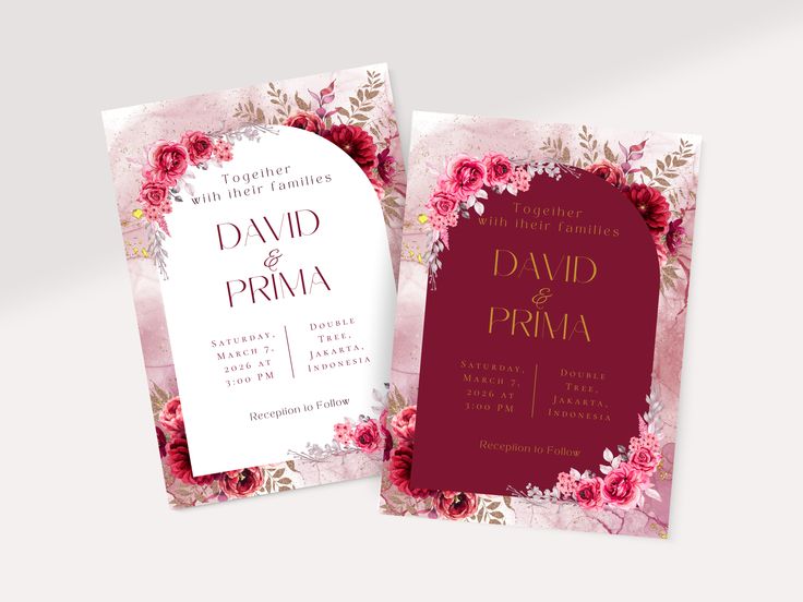 Modern floral wedding invitation card design with dual color layout and elegant typography