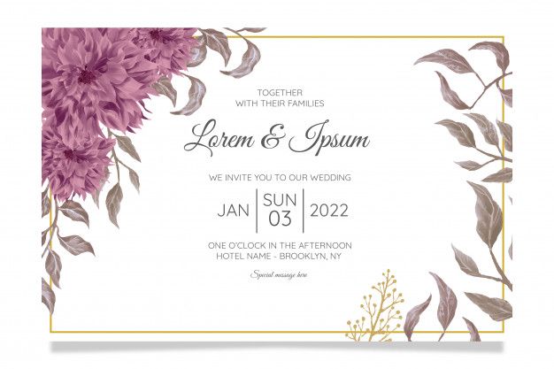 Modern floral wedding invitation card with minimalist layout