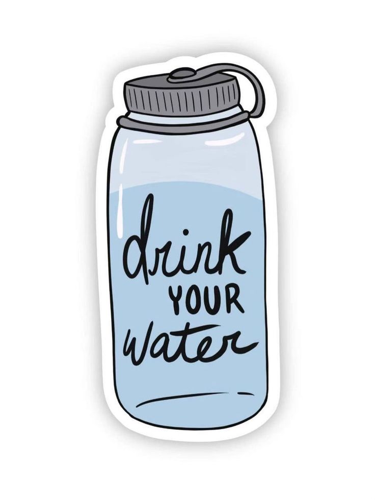 Illustrated water bottle sticker with drink your water text