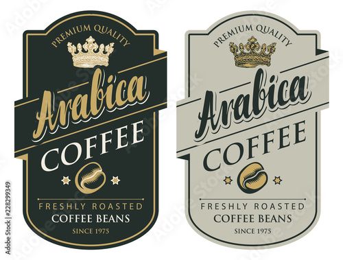 Premium Arabica coffee label design with vintage typography and coffee illustrations