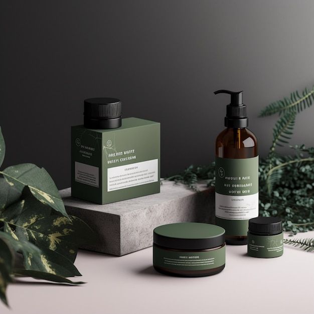 Herbal skincare label design with green botanical theme and premium cosmetic packaging