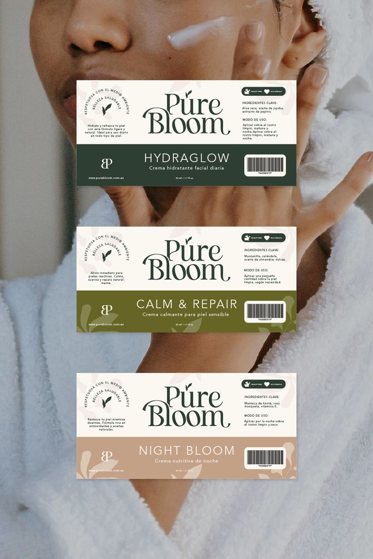 Skincare cream label designs for day and night cosmetic products with clean branding