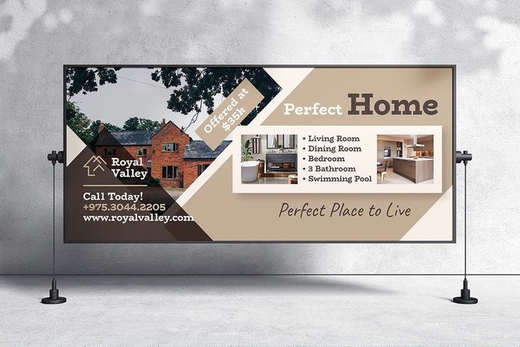 Luxury real estate billboard banner showcasing modern home and lifestyle amenities