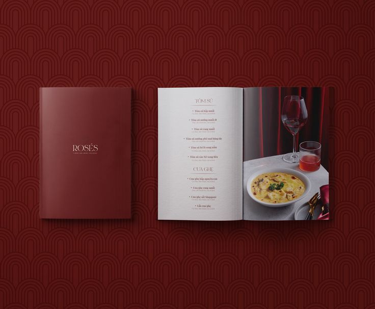 Luxury fine dining restaurant menu design with wine-themed layout