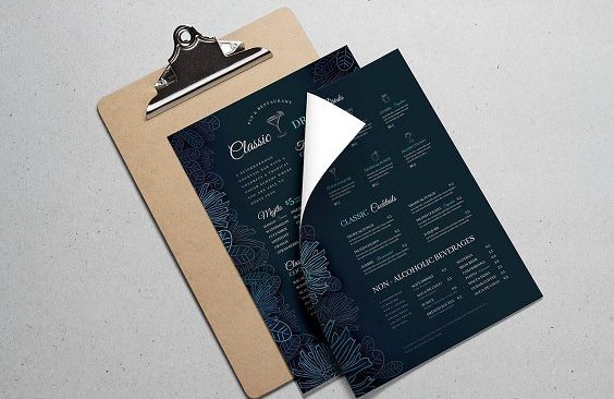 Elegant cocktail lounge menu design with night theme