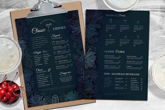 Elegant cocktail lounge menu design with night theme