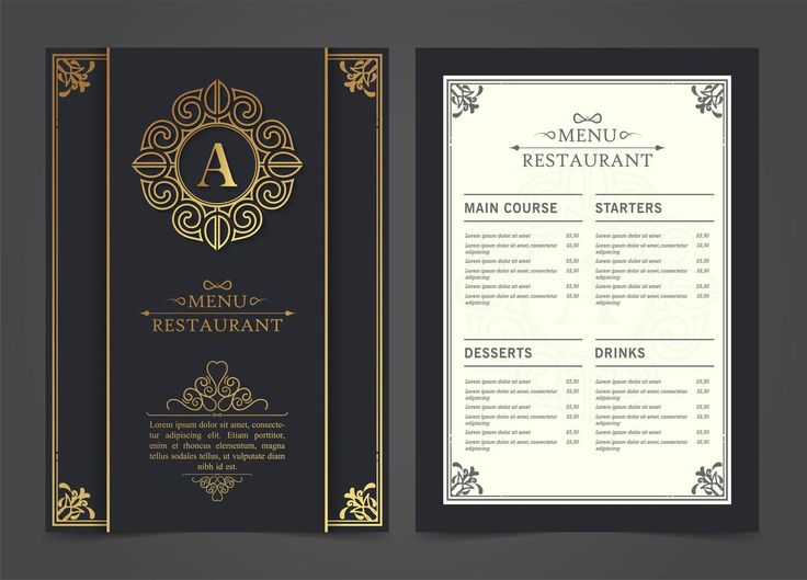 Premium black and gold restaurant menu design with elegant typography