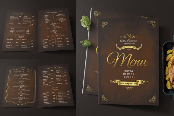 Dark theme food and drinks menu design for restaurants