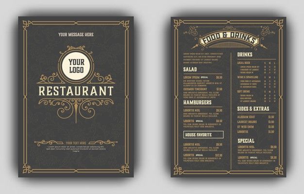 Classic restaurant menu design with decorative borders