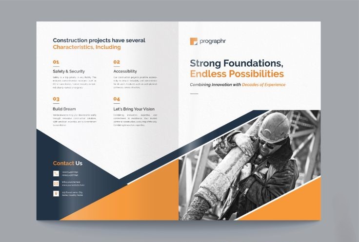 Construction company brochure design with industrial theme