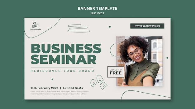 Business seminar poster design with speaker photo and event details