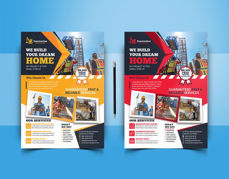 Home construction flyer design for renovation and building services