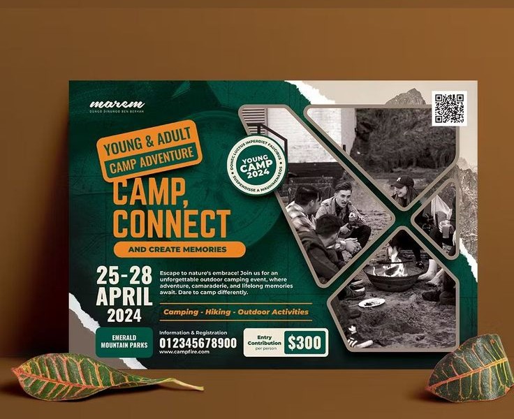 Outdoor camp adventure event flyer design for youth and adult camping programs