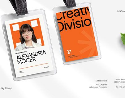Creative agency staff ID card with bold typography and modern design