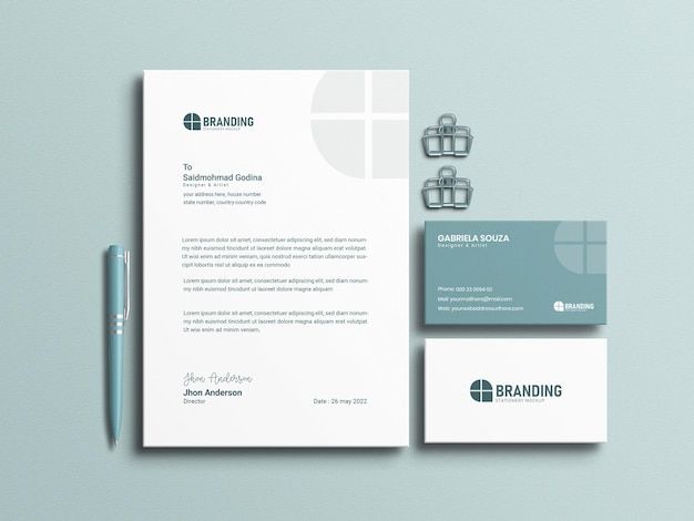 bold red and white corporate letterhead design with geometric accents