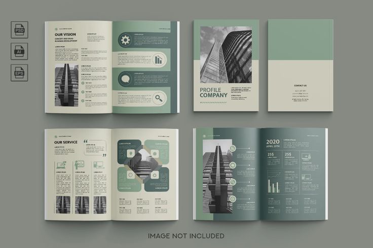 Four-page forest green and white corporate brochure design for a sustainability consulting firm