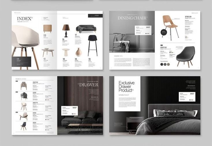 Multi-page catalog for ceramic home decorations featuring minimalist vases and soft-toned layouts