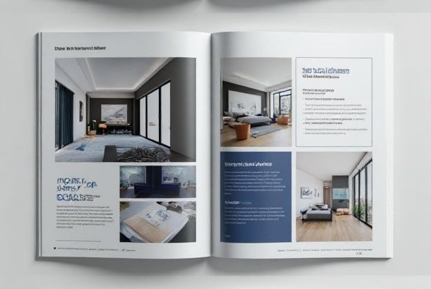 Modern brown and tan bifold brochure for an interior design brand sale